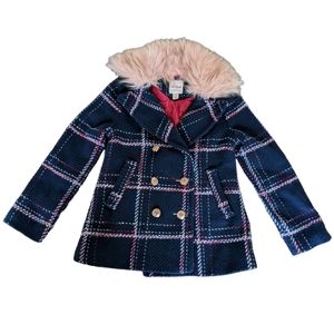 Girl Blue Pledge Winter Coat Fur Collar Size 6yr